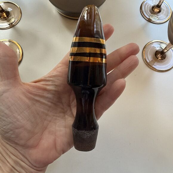 7 Pc. Vtg Bohemian Crystal Frost Amber Glass Gold Embossed Decanter Set Stemware - Picture 12 of 15